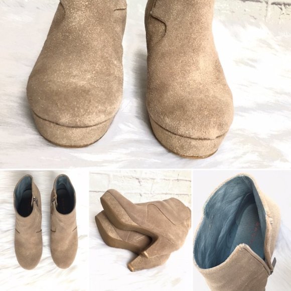 Sacha London Tan Leather Booties Velvet Gold Metal Size 6.5 - Picture 10 of 12